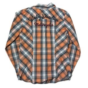 Harley Davidson Long Sleeve Orange Plaid Button Down Shirt Size M